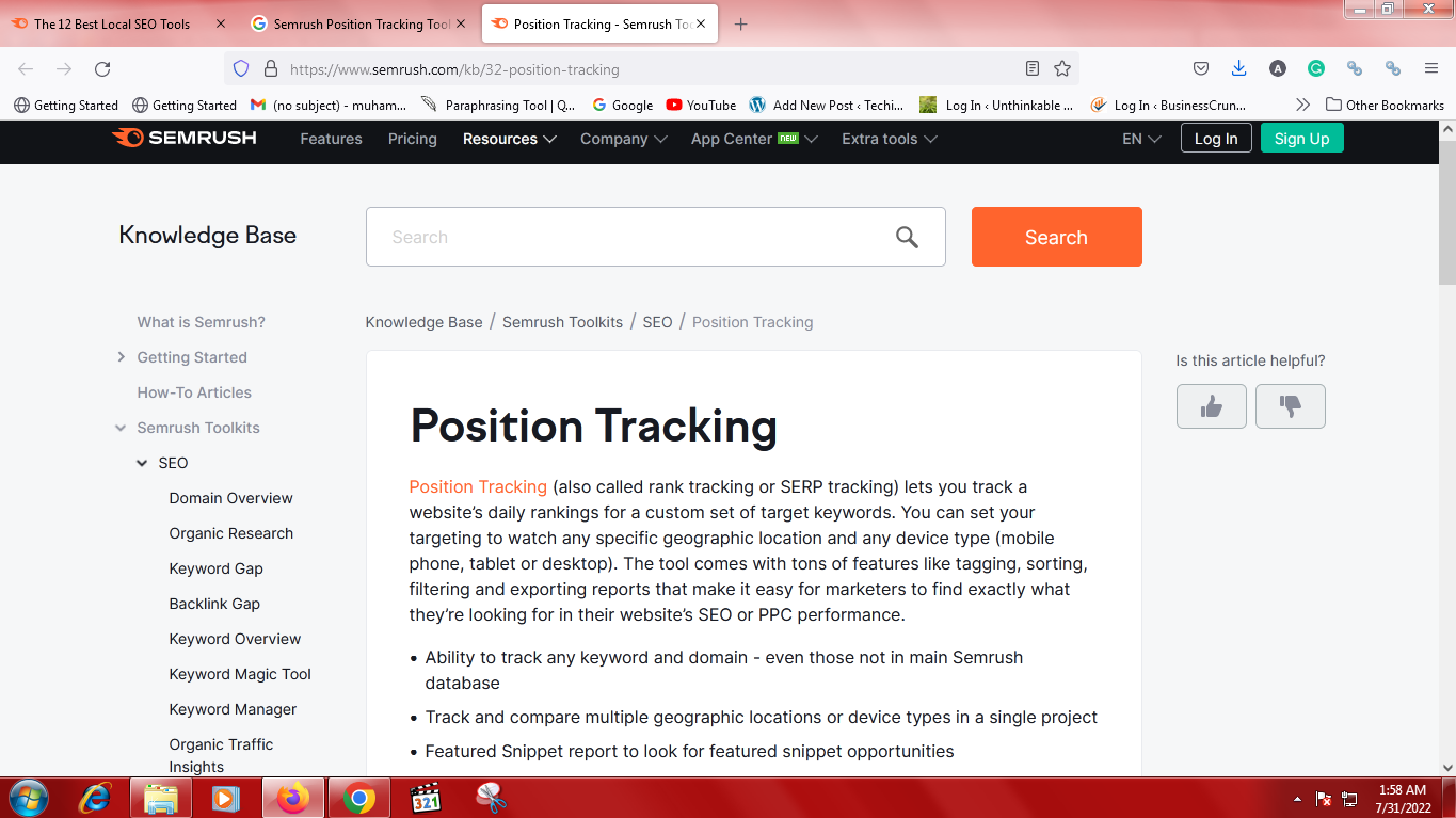 Semrush Position Tracking Tool
